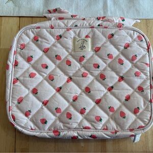 Poppy & Peonies Pink Strawberry Quilted Hanging Toiletry Bag